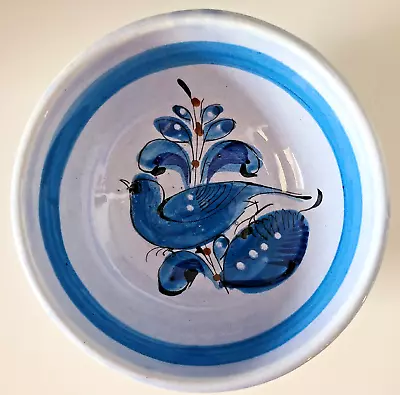 Beautiful Vintage Hand Made Tonala Mexico Blue Bird Flowers Bowl (Flaw) • $19