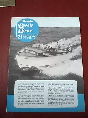 Vintage Advertising BEETLE BOATS Brochure Pamphlet Fiberglass Cabin Boat 1950's • $12.99