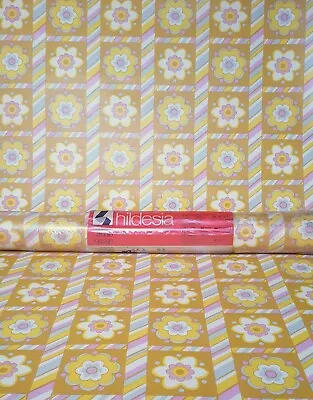 £90 • Buy X3 1960s Vintage HILDESIA Wallpaper Pink Flower Power 70s Kitsch Yellow Hippie