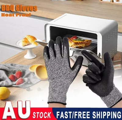Heat Proof Resistant Oven BBQ Gloves Cooking Nylon Mitt Kitchen Supplies Grey AU • $12.87