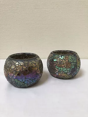 Multicoloured Crushed Mosaic Glass Candle Or Tealight Holders X 2 • £10.99