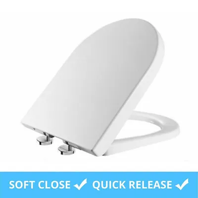 Soft Slow Close Toilet Seat White Bathroom D Shape WC Heavy Duty Seats Anti Slam • £5.95