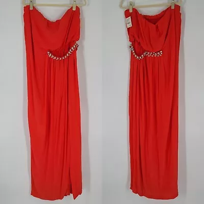 By Malene Birger NEW Red Seanas Silk Strapless Embellished Dress Size 44 US 14 • $49.99