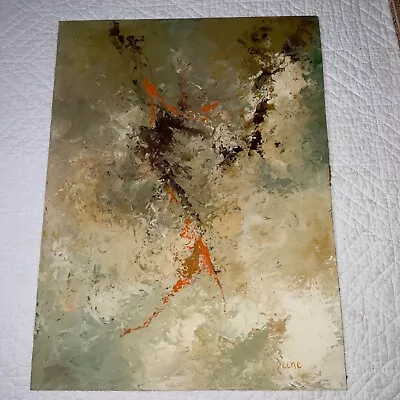 Vintage ABSTRACT Hand Painted Original Oil PAINTING MCM Mid Century Modern Deune • $282