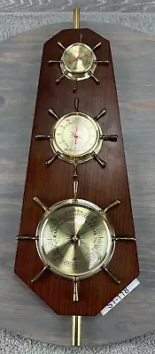 VTG MCM Wall Weather Station By JASON Walnut & Brass Barometer Temp Humidity 18  • $44.97