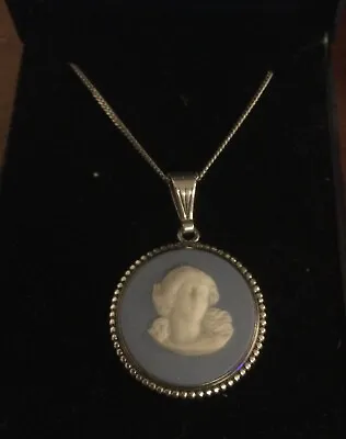 £25 • Buy Wedgwood Sterling Silver Cream Color On Blue Jasperware Cameo Pendant Necklace