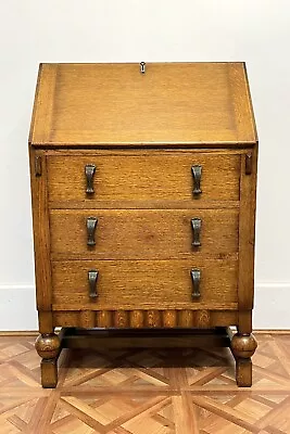 Original Art Deco Golden Oak Bureau Over Three Drawers • £185