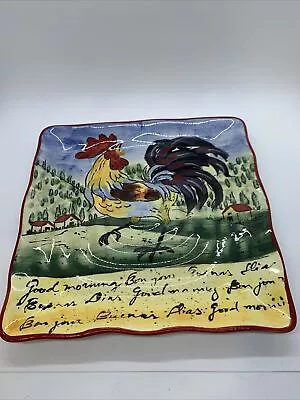 Maxcera  Rooster Square Ceramic Hand Painted Plate 9  X 9  • $12