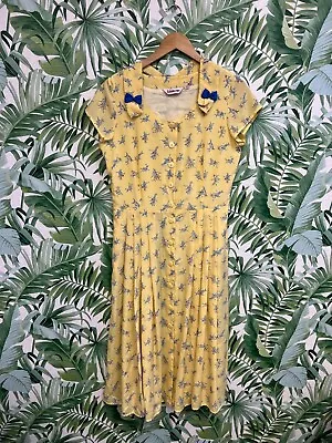 Kaleidoscope Yelow Floral Retro A-line Dress Size 12 • £8