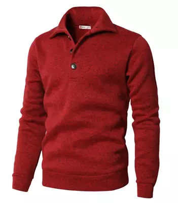 H2H Men's Slim Fit Turtleneck Basic Knit Red Sweater With Buttons Closure- Large • $28