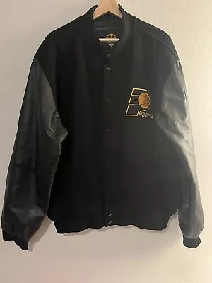 Vtg Indiana Pacers NBA Basketball Varsity Leather Letterman Jacket Mens XL • $75