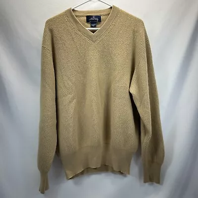 Allen Solly Mens V Neck Sweater XL Tan 100% Cashmere Long Sleeve • $34.99