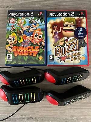 £29.99 • Buy PS2 Junior Buzz Jungle Party / Buzz Music Quiz + X4 Official BUZZERS Controller