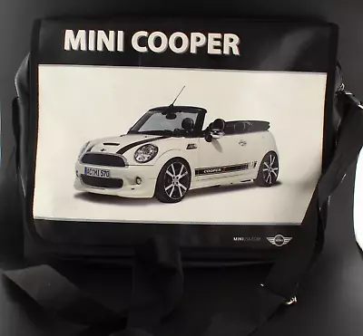 MINI Cooper Patent Black White Vinyl Messenger Bag • Large Mr. Handbag • $53