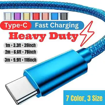 HeavyDuty USB Type C Charging Cable Braided Phone Fast Charger Lead Long 1/2m 3m • £3.20