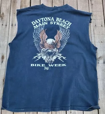 Vintage Distressed  96 Bike Week Daytona Beach  Biker T Shirt Size XL Black USA • $49.34