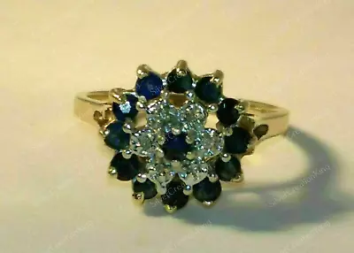 2 CT Round Natural Sapphire & CZ Diamond Cluster Ring 925 Sterling Silver Plated • $153