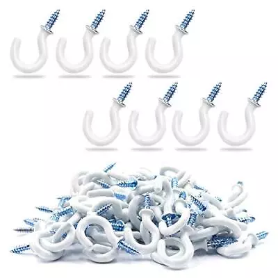 50pcs 1/2inch Cup Hooks Ceiling Hooks Plasticcovered Metal Screwin Hooks White • $8.15