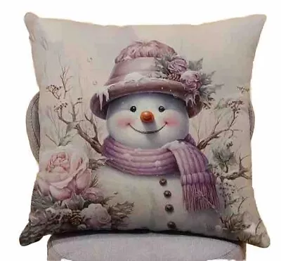 Vintage Snowman Floral Christmas Throw Pillow Cover Winter Holiday Home Decor • $13.56