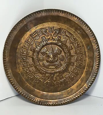 Hammered MCM Mexican Copper Aztec Mayan Sun Calendar Wall Art  Plate 12  Vintage • $20