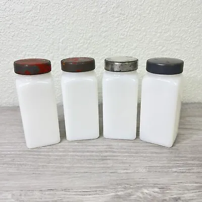 Vintage Set Of 4 Milk Glass Griffith Spice Jars 3.5  Tall NO LABELS • $20