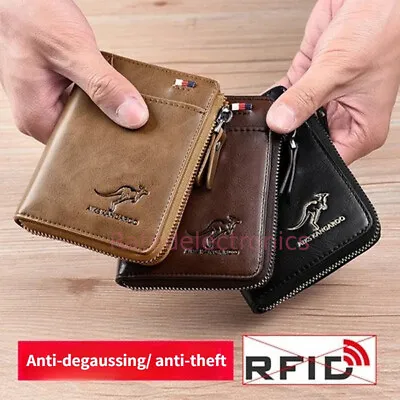 Men's Leather Wallet Credit Card ID Holder Zipper Pocket Purse RFID Waterproof • $9.28