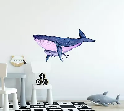 Watercolor Galaxy Humpback Whale & Baby Wall Decal Removable Vinyl Wall Sticker • $15.99