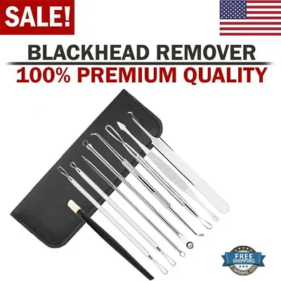 $8.66 • Buy 9 PCS Blackhead Acne Tweezers Pimple Blemish Extractor Remover Tool Kit Set USA