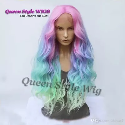 Mermaid Pastel Ombre Rainbow Hair Cosplay Wig Synthetic Hair Lace Front Wigs • $53