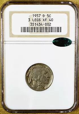 1937-D 3 Legs NGC XF40 Buffalo Nickel - CAC Stickered • $1075