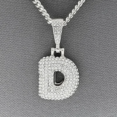 $9.99 • Buy Silver Tone Clear Rhinestones Bubble Initial Alphabet Letter D Pendant Necklace