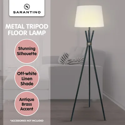 $105 • Buy Sarantino Tripod Floor Lamp In Metal And Antique Brass Light Reading Round Shade
