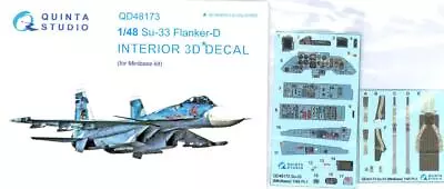 Quinta Studios 1/48 SUKHOI Su-33 3D DECAL COLORED INTERIOR SET Minibase • $19.99