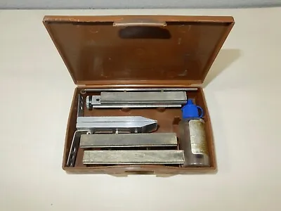 Vintage LORAY Knife Blade Sharpening Kit W/ Stones Oil Case Lo Ray Sharpeners • $13.99