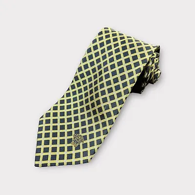 VERSACE Luxury Tie Necktie Men Gold Black Geometric Check Medusa Logo 100% Silk • $40.40