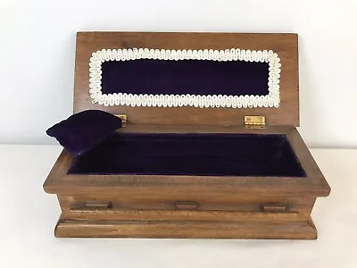$74.99 • Buy Vintage Solid Wood Coffin Casket Trinket Box W/ Velvet Interior & Pillow 11 X 5 