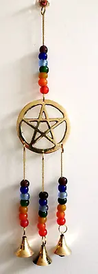 Pentacle Brass Hanging Charm Wind Chime Witch Pagan Wicca Protection Rainbow • £5.95