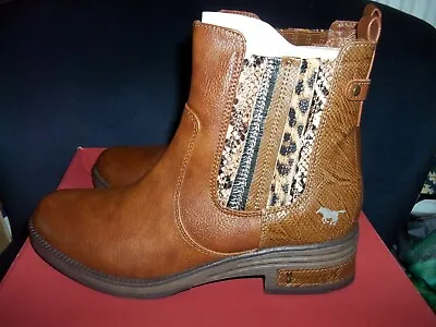 Mustang Gorgeous Ankle Boots - Dark Tan With Animal Print - Size 6 New With Box • £39.99