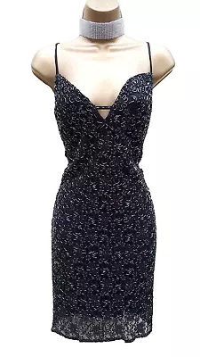 UK 14 KAREN MILLEN BLACK Lace Heavy Beaded Gatsby Flapper Charleston Mini DRESS • £69.99