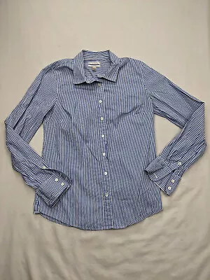 J Crew Stretch Perfect Shirt Womens S Blue White Candy Stripe Button Up Spread • $8.94