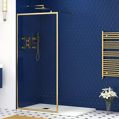 Walk In Wet Room Shower Screen Gold Panel 8mm Easy Clean Nano Glass Cubicle • £199.99