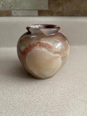 Pakistan Brown Marbled Onyx Stone 3.5” Flower Vase • $24