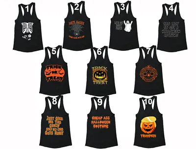 Halloween Costume Racerback Pumpkin Skull Jack O Lantern Skull Dia Muertos Tank • £18.78