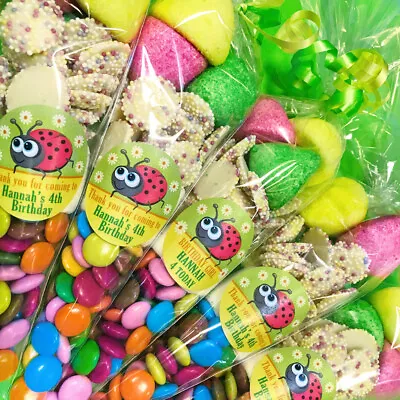 Pre-filled Party Sweet Cones With Personalised LADYBIRD Sticker Party Bags • £2.20