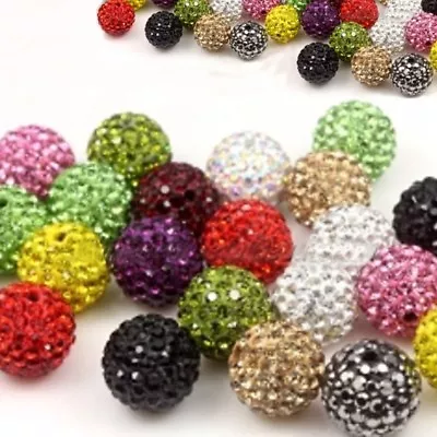 10X ROUND SHAMBALLA CRYSTAL PAVE CLAY DISCO BALL BEADS 6mm 8mm 10mm 12mm 14mm B3 • £4.49