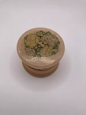 Vintage Peach Pink Floral Flower Alabaster Hinged Trinket Box Hand Carved • $26.32