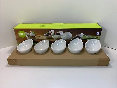 NIB Food Network 6 Pc. Tasting Set Bamboo Board White Dessert Charcuterie Bowls • $12.95