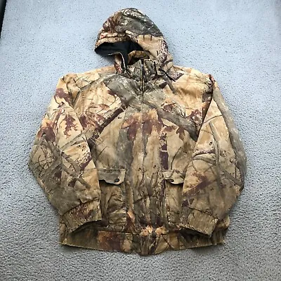 Outfitters Ridge Jacket Large Brown Camo Hunting Lined Fusion 3D Hoodie 43413 • $25.49