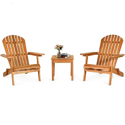 3 PCS Foldable Adirondack Chair Table Set Wood Patio Outdoor Furniture • $199.99