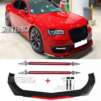 For Chrysler 300C Black/Red Car Front Bumper Lip Splitter Body Kits + Strut Rods • $85.99